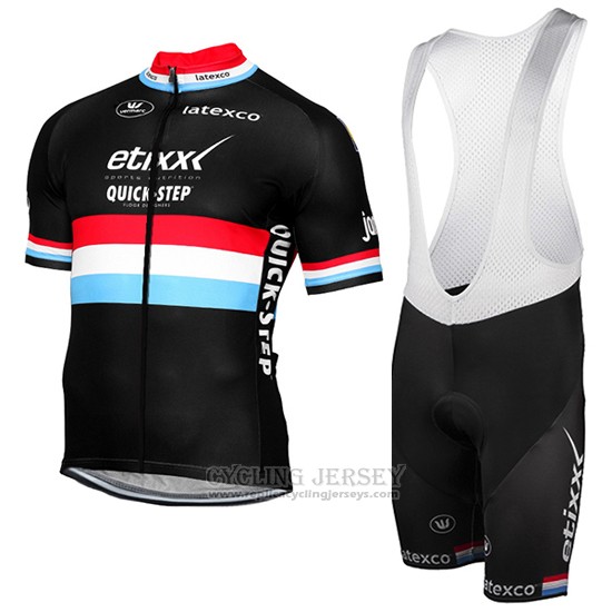 2017 Cycling Jersey Etixx Quick Step Champion Luxembourg Black Short Sleeve and Bib Short